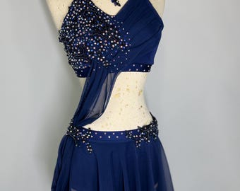 Black Lyrical Dance Costume: Swarovski Rhinestones, Matching Hairpiece