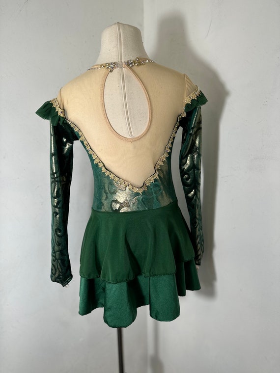 Green Figure Skating Dress, Competition Dance Costume, Swarovski Crystals Green Figure Skating Dress, Competition Dance Costume, Swarovski Crystals