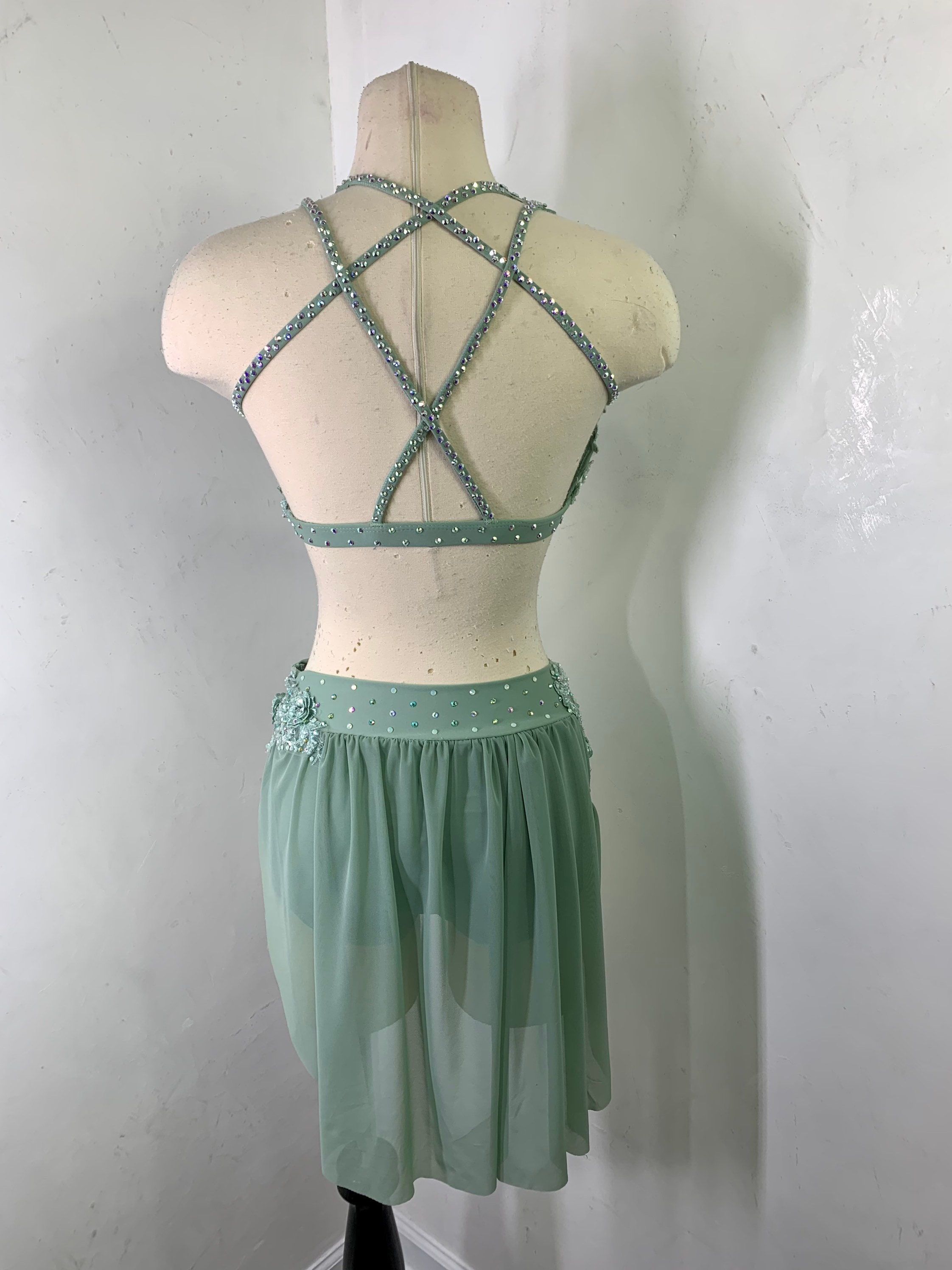 Custom Sage Green Lyrical Dance Costume, Competition Solo Outfit