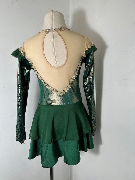 Green Figure Skating Dress, Competition Dance Costume, Swarovski Crystals Green Figure Skating Dress, Competition Dance Costume, Swarovski Crystals