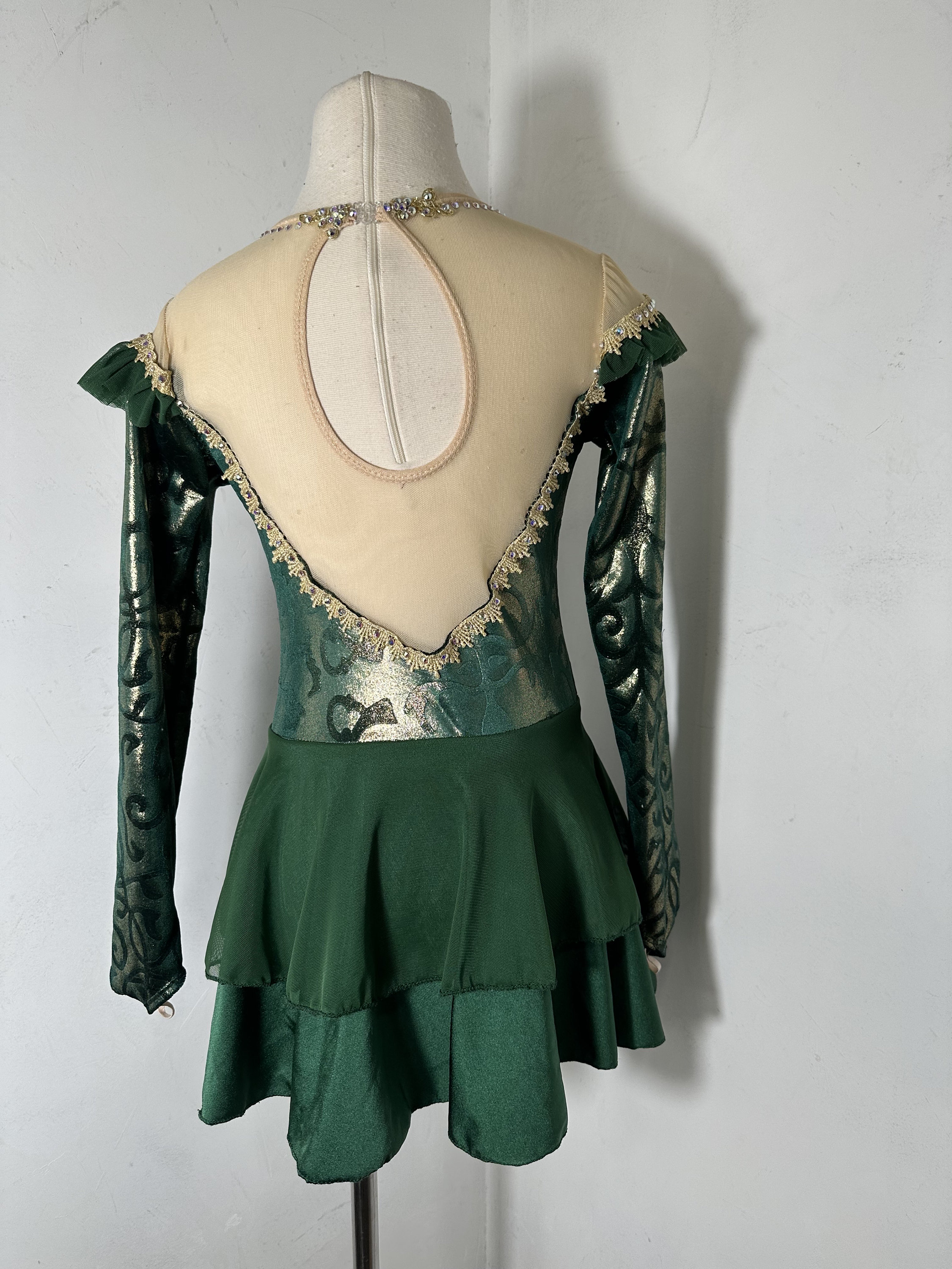 Green Figure Skating Dress, Competition Dance Costume, Swarovski Crystals