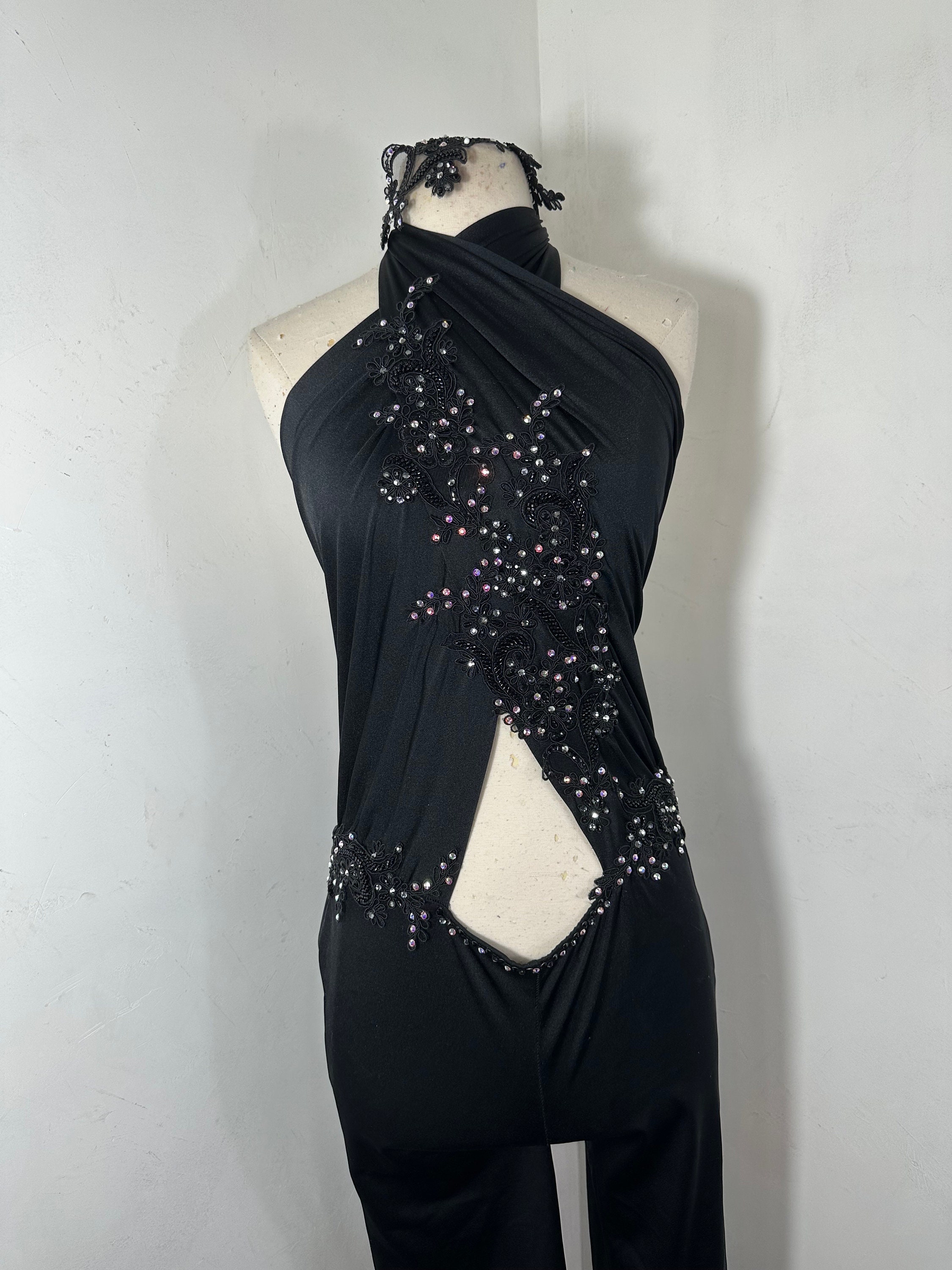 Custom Black Contemporary Dance Costume, Rhinestone Embellished - Etsy display picture 1