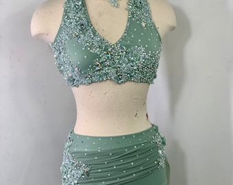 sage Custom dance costume, green dance Costume, custom lyrical Dance Costume, competition Dance Costume, dance costume, solo dance costume