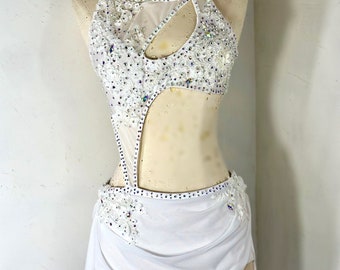 white lyrical dance Costume, custom lyrical Dance Costume, competition Dance Costume, dance costume, solo dance costume