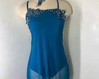 Custom Lyrical Dance Costume, Competition Solo Dress, Teal Blue