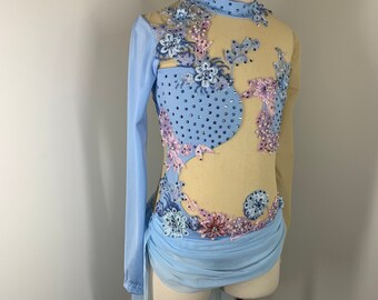 Bkue and pink lyrical dance costume, blue lyrical Dance Costume, competition Dance Costume, dance costume, Lyrical dance costume