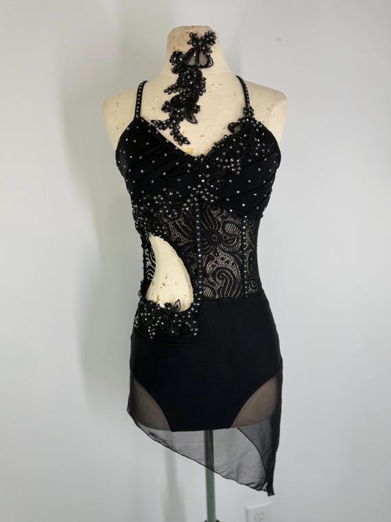 Custom Lyrical Dance Costume: Black Lace Competition Outfit