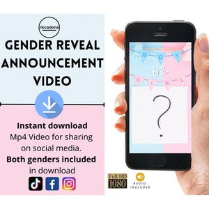 Instant Download Gender Reveal Video, It&#39;s A Girl or Boy Gender Reveal Video, Digital Pregnancy Announcement Video for Social Media
