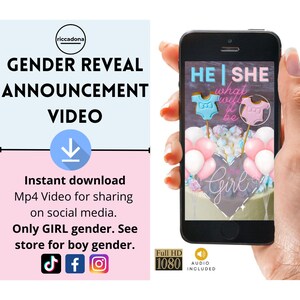 It&#39;s a GIRL COUNTDOWN Video w/ Audio, Virtual GENDER reveal idea, Instant download, Share on social media, Pregnancy Baby Announcement