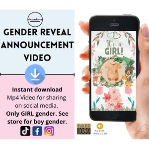 It&#39;s a GIRL Video, Virtual GENDER reveal idea, Instant download and share on social media, Pregnancy Baby Announcement, IG Reel With Audio