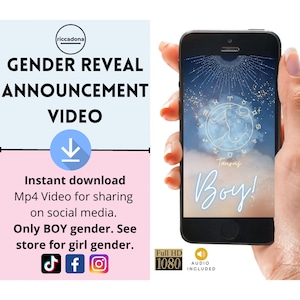 Taurus Gender Reveal Astrology Video, It&#39;s A Boy Instant Download, Digital Pregnancy Announcement Video for Social Media Zodiac