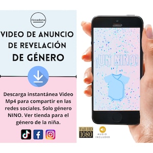 Descarga Instantánea De Video De Revelación De Género, Se NINO, Video De Anuncio De Embarazo Digital Para Redes Sociales