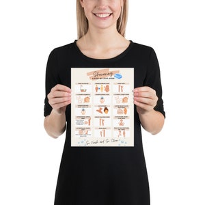 Douche Stappen Grafiek voor Lang Haar - Geweldig voor ADHD Autisme Visuele Leerling - Fotopapier poster