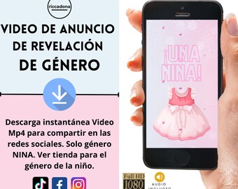 Descarga Instantánea De Video De Revelación De Género, Se NINA, Video De Anuncio De Embarazo Digital Para Redes Sociales