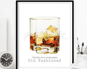 Whiskytryck, valpdekor, drinkposter, barväggkonst, gammaldags, alkoholposter, whisky, signaturcocktail, drinkcitat DIGITAL NEDLADDNING