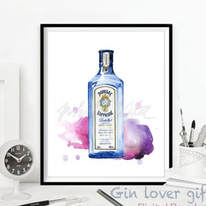 GIN Cocktail Print Bar Wall Art Alcohol Poster, Gin Lover Gift, Wedding Drink Sign Watercolour Illustration Decor Printable DIGITAL DOWNLOAD