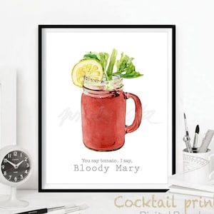 Bloody Mary, Cocktail Print, Pub Decor, Drink Poster, Bar Wall Art, Alcohol Poster Signature, Cocktail Drink, Cocktail gift DIGITAL DOWNLOAD