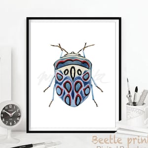 Beetle art prints, nature painting art, egyptian scarab illustration, Boys room Decor, insect art print, bug art print DIGITAL DOWNLOAD