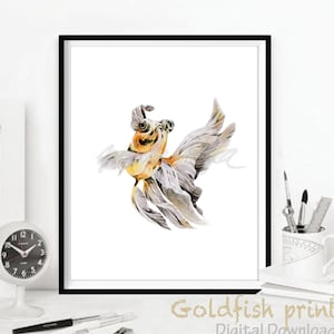 Goldfish Art Print Yellow Black Chinese Fish Watercolour Printable Home Decor Koi Fish Art Illustration Zen Poster Painting DIGITAL DOWNLOAD