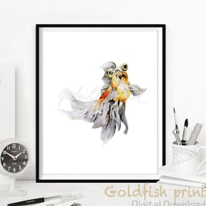 Goldfish Art Print Yellow Black Chinese Fish Watercolour Printable Home Decor Koi Fish Art Illustration Zen Poster Painting DIGITAL DOWNLOAD