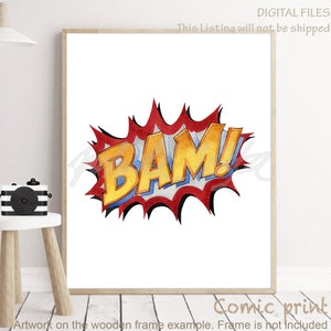 Superhero BAM Digital Action, Speech Bubbles, Comic Text Wall Art, Boy Playroom Poster Baby Kid Room Word Printable Nursery DIGITAL DOWNLOAD