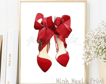 Red High Heels Shoes Art Prints Loubotine High Fashion Poster Wardrobe Closet Glamour Teen Girl Room Decor Designer Vanity DIGITAL DOWNLOAD