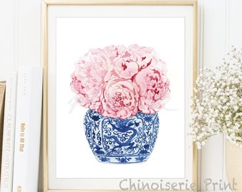 Blue and White Chinese Vase watercolor art prints willow style Chinese porcelain Chinoiseries bone china Asian vase poster DIGITAL DOWNLOAD