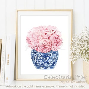 Impresiones artísticas de acuarela de jarrón chino azul y blanco estilo sauce, porcelana china, porcelana china, póster de jarrón asiático, DESCARGA DIGITAL