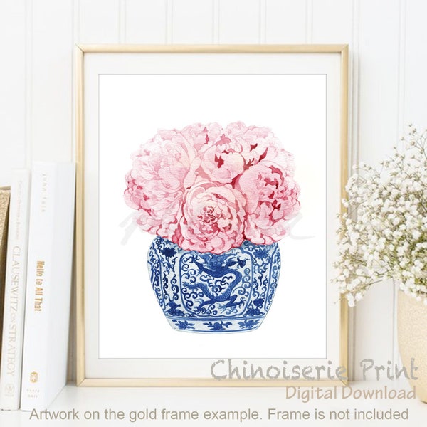 Blue and White Chinese Vase watercolor art prints willow style Chinese porcelain Chinoiseries bone china Asian vase poster DIGITAL DOWNLOAD
