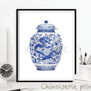Chinoiserie Art Chinese Vase Water Colour Art Prints Willow Style Poster blue&white Porcelain Blue And White Bone China  DIGITAL DOWNLOAD