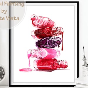 Nail Polish Prints Makeup Illustration Beauty print Bathroom Decor Wall Art Vanity Printable Nails Salon Still Life Fashion DIGITAL DOWNLOAD