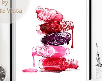 Nail Polish Prints Makeup Illustration Beauty print Bathroom Decor Wall Art Vanity Printable Nails Salon Still Life Fashion DIGITAL DOWNLOAD