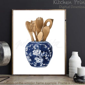 Geschenk für Sie, Küche Wandkunst, Chinesische Vase Chinoiserie Art Oriental Blau Weiß Ginger Jar Poster Zen Decor DIGITAL DOWNLOAD