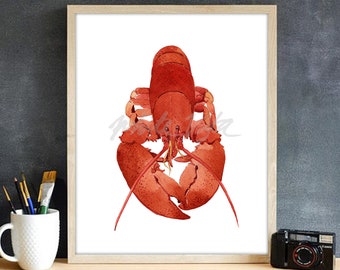 Lobster Art Prints Red Marine Animal Modern Beach House Decor Nautical Artwork Ocean Poster Summer Cottage Wall Art Coastal DIGITAL DOWNLOAD