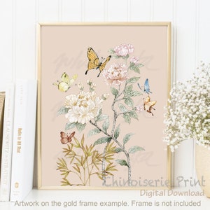 Farfalla Chinoiserie Decor Orientale Ciliegio in Fiore Salice Stile Pastello Acquerello Fiore Shabby Chic Vintage Poster Art DOWNLOAD DIGITALE