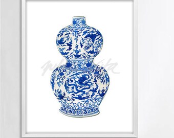 Blue And White Willow Art Prints Porcelain Chinoiserie Decor | Etsy