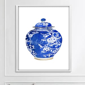Impresiones artísticas de acuarela de jarrón chino azul y blanco estilo sauce Porcelana china Chinaiserie Porcelana china Póster de jarrón asiático DESCARGA DIGITAL