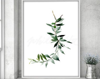 Olive watercolour Botanical Artwork Green Branch Scandinavien Wall Art Farmhouse Culinary Painting Kitchen Poster Vintage  DIGITAL DOWNLOAD