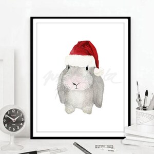 Rabbit Wall Print Art Cute Xmas Printable Baby Bunny Illustration Decor Kid Bedroom Nursery Printable Gift For Animal Lover DIGITAL DOWNLOAD