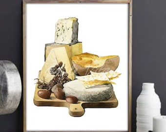 Cheese Print Culinary Decor Retro Kitchen Poster Foodie Art Decorative Printable Country Home Watercolor Vintage Dining DIGITAL DOWNLOAD