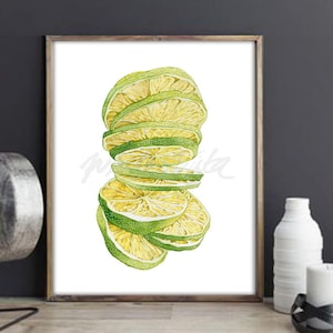 Lime Green decor art print Lime slide watercolour, Fruit art, Food Illustration Kitchen wall arts, Citrus Fruits art poster DIGITAL DOWNLOAD