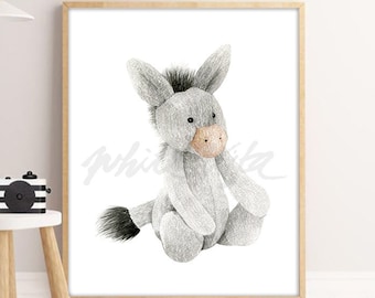 Peluche âne impression chambre d'enfant peinture aquarelle animal des bois art mural enfant en bas âge déco chambre moderne pour enfants bébé fille garçon TÉLÉCHARGEMENT NUMÉRIQUE