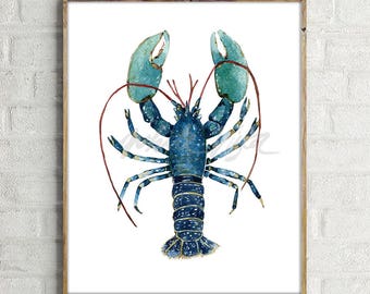Lobster Art Print Blue Coastal Seaside Watercolour Wall Art Sea AnimalsCreature Ocean Life Artwork Coastal Seafood Painting DIGITAL DOWNLOAD