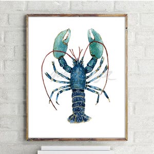 Lobster Art Print Blue Coastal Seaside Watercolour Wall Art Sea AnimalsCreature Ocean Life Artwork Coastal Seafood Painting DIGITAL DOWNLOAD