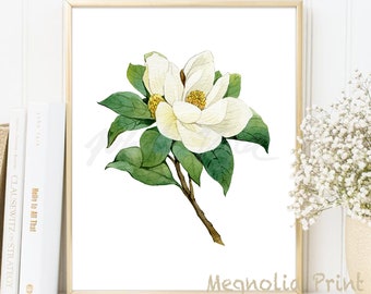 Magnolia Flower,White Magnolia Wall Art, Vintage Style, Above Bed Art, Floral Blooming, Wild Flower, Illustration, Poster DIGITAL DOWNLOAD