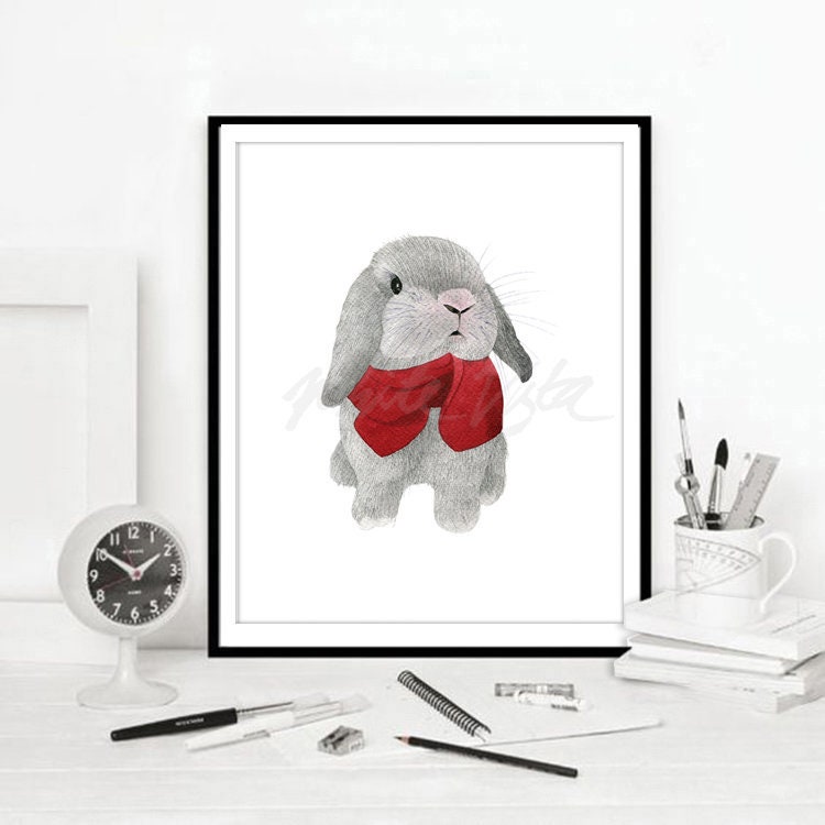 Hase druckbare Kunst süße Weihnachten Print Baby Kaninchen Illustration Wand Dekor Kind Schlafzimmer Kinderzimmer druckbare Geschenk für Tierliebhaber DIGITAL DOWNLOAD