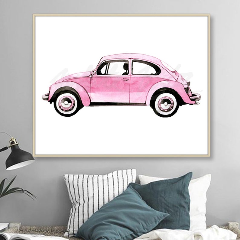 Download Beetle Car Art Print Vintage Volkswagen Painting Pink Slug ...