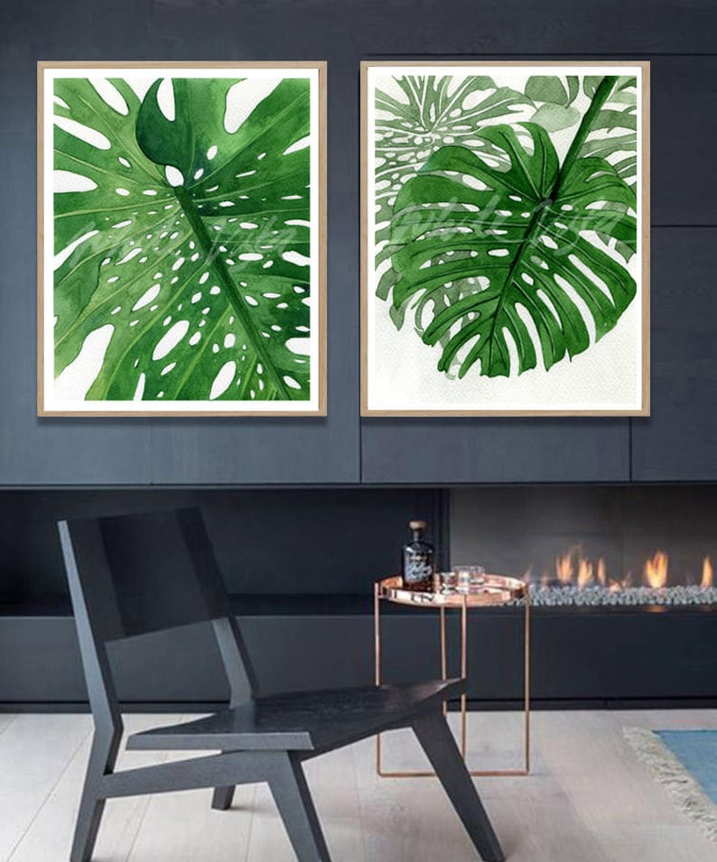 Tropical Wall Art Print Set of 4 Palm Banana Monstera Leaf Etsy Australia
