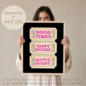 チケットプリント バーカートサイン 映画ナイト ヤッピー ハッピーアワー チアプリント プレッピー 寮の装飾 彼女へのトレンドギフト ヴィンテージ レトロ デジタルダウンロード