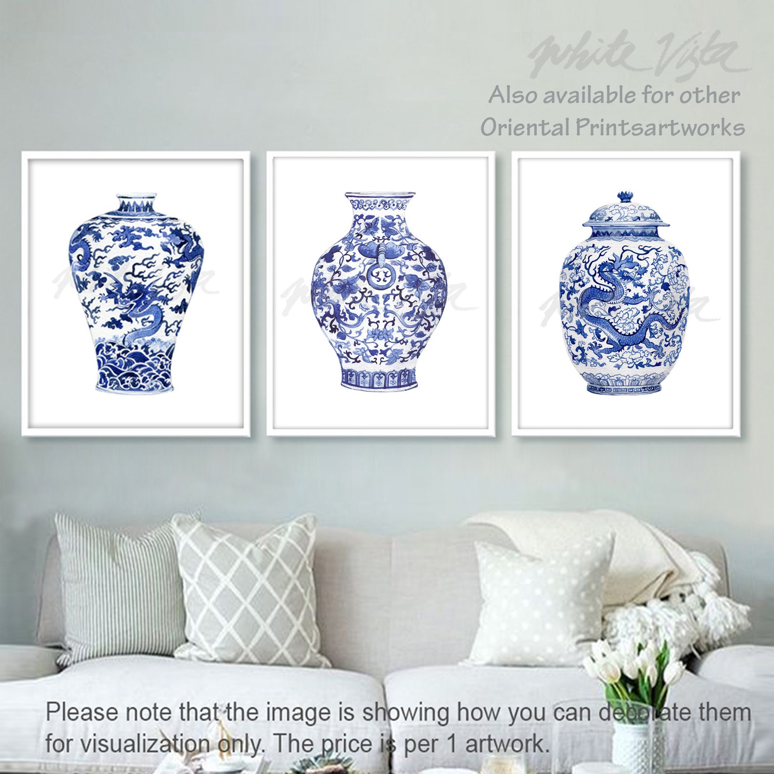 Blue Willow Art Prints Chinoiseries Decor Asian Vase Painting Etsy